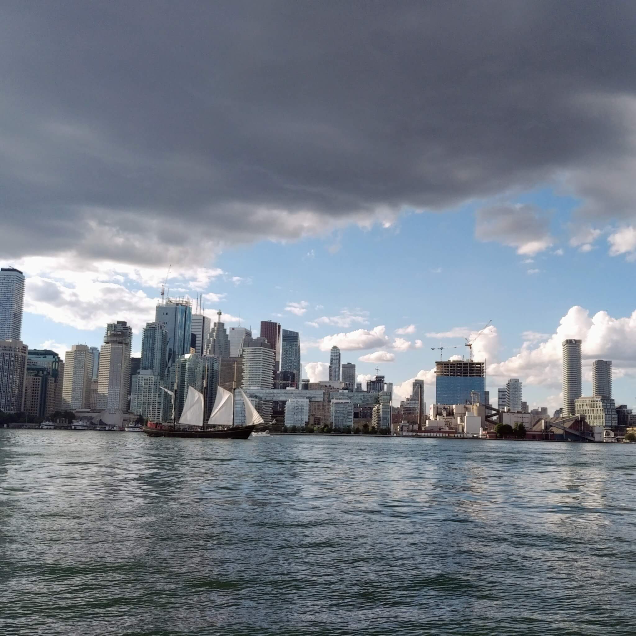 Toronto skyline from a boat in the inner harbout