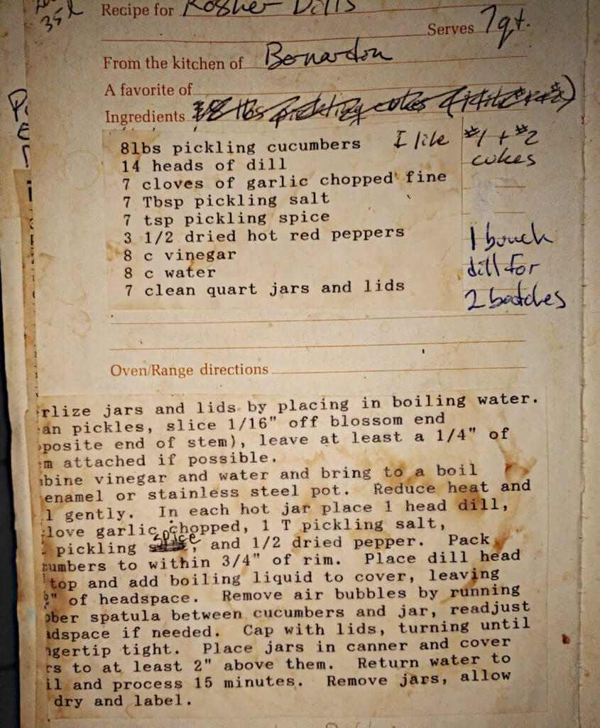kosher dills recipe (Bernardin circa 1992)